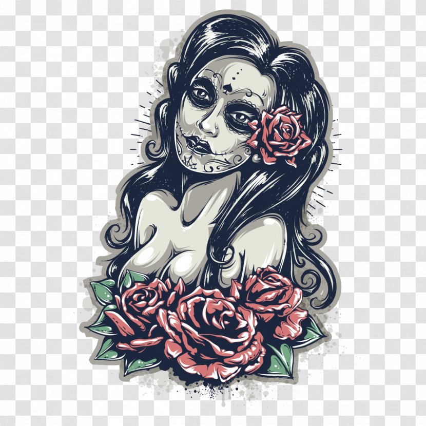 Calavera Mexican Cuisine Day Of The Dead Illustration - Vector Gothic Style Transparent PNG