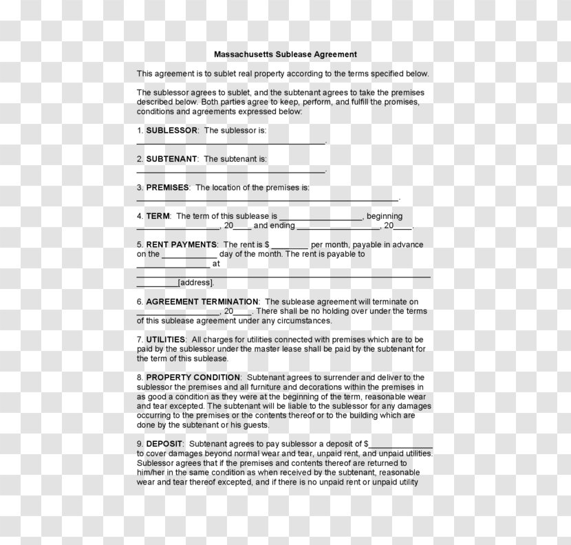Rental Agreement Contract Lease Renting Template - Commercial Property - Apartment Transparent PNG