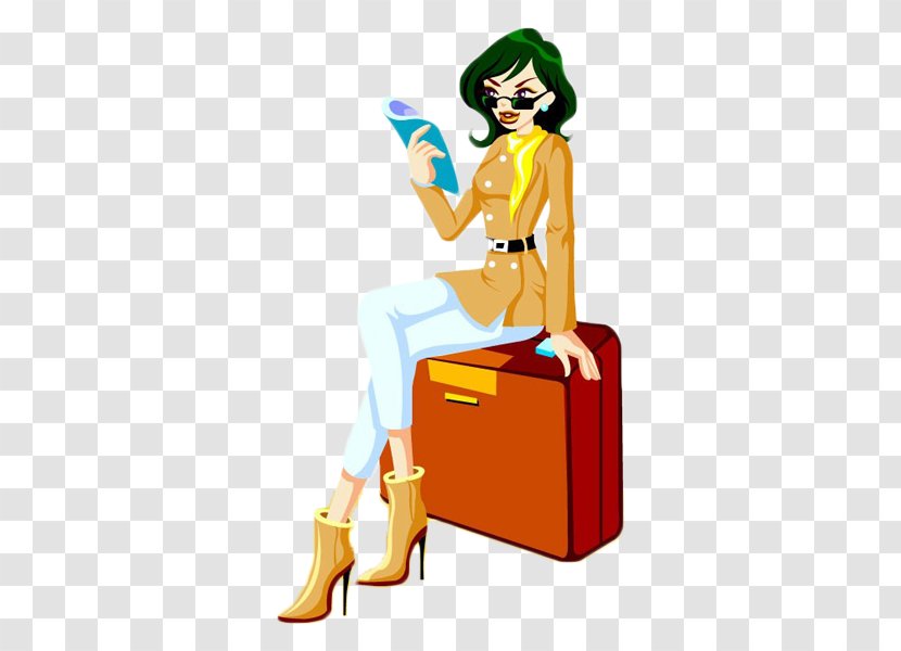 Suitcase - Animation - Woman Sitting On A Transparent PNG