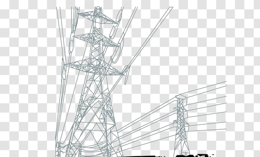 High Voltage High-voltage Cable Electric Power Transmission - Monochrome - Tower Transparent PNG