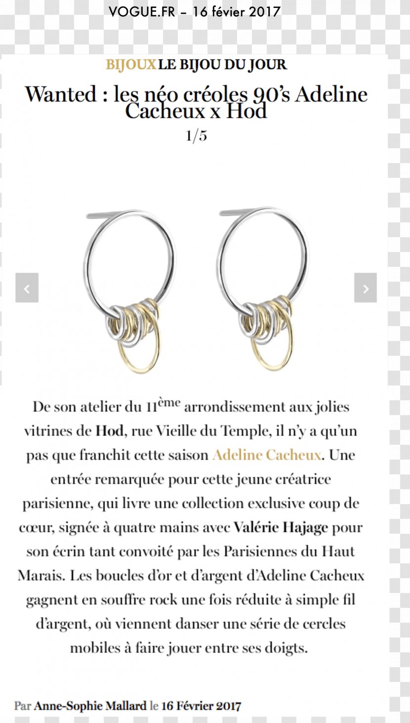 Earring Cacheux Adeline Jewellery Silver Gold - Text Transparent PNG