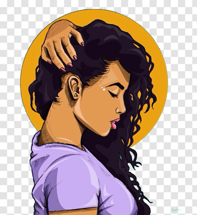 Cartoon Drawing Art Museum - Black Hair Woman In Profile Transparent PNG