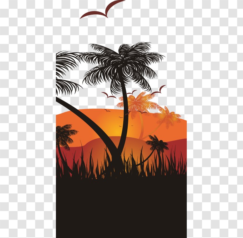 Sunset Graphic Design Illustration - Arecales - Abstract Coconut Tree Pattern Transparent PNG