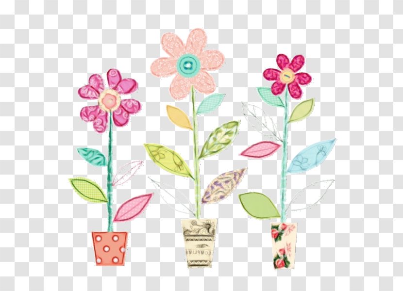 Watercolor Pink Flowers - M - Plant Stem Wildflower Transparent PNG