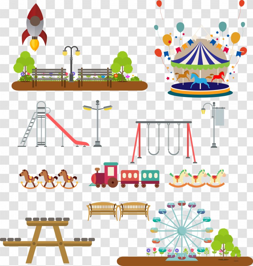 Playground Adobe Illustrator Clip Art - Drawing - Vector Amusement Park Transparent PNG