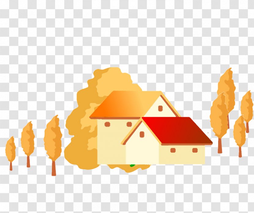 Poster Cartoon - Blue - Autumn Yellow Tree House Transparent PNG