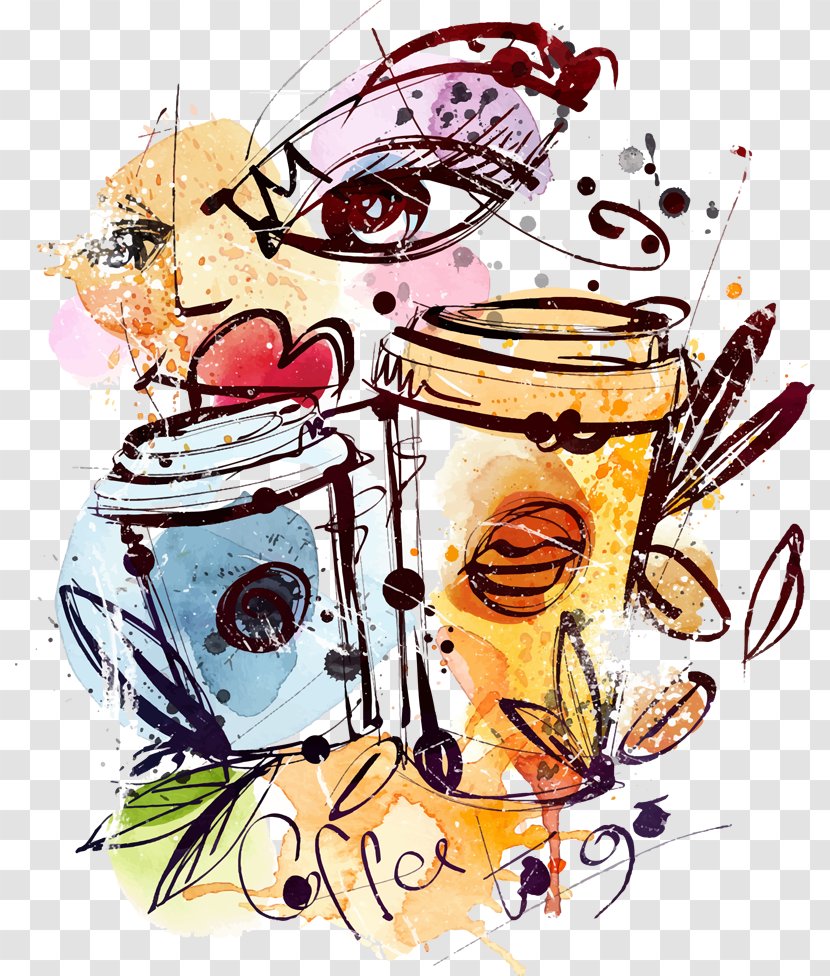 Coffee Drawing Watercolor Painting - Cartoon Transparent PNG