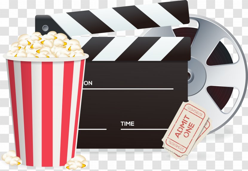 Popcorn Cinema Poster Clapperboard - Decorative Elements Of Theater Transparent PNG