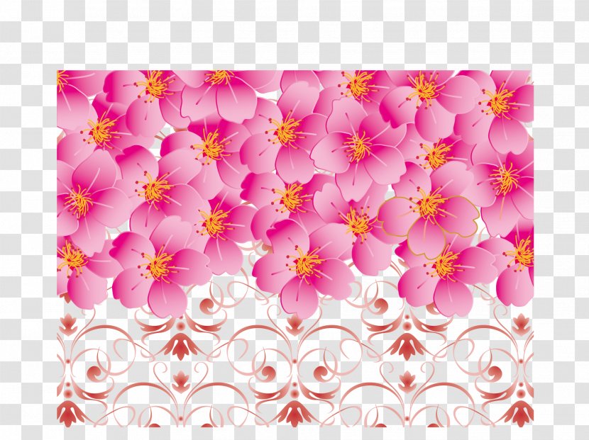 Cherry Blossom Pink - Chrysanths - Border Pattern Transparent PNG