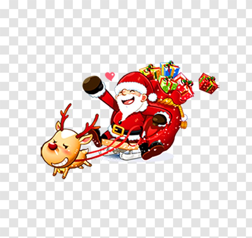Santa Claus Christmas Card Clip Art - Snowman - Reindeer Old Hand-painted Cartoon Elements Transparent PNG