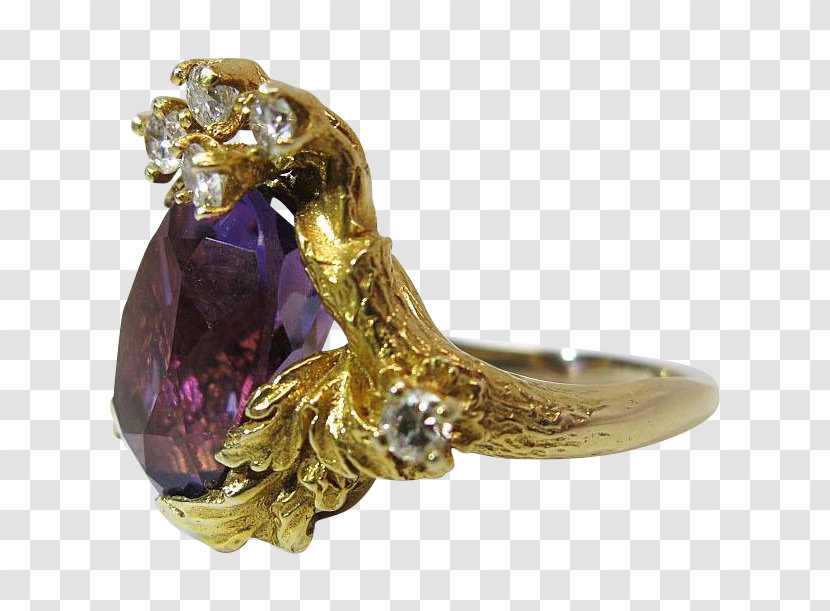 Amethyst Ring Gold Brooch Jewellery - Dior Gowns 1950s Transparent PNG