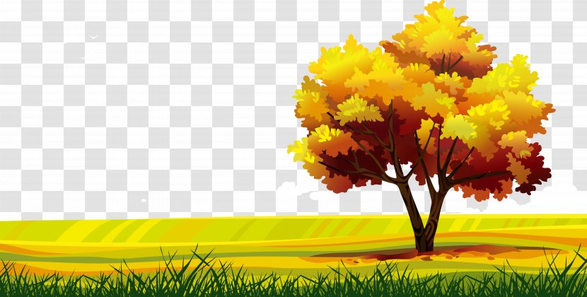 Cartoon Landscape Drawing - Yellow - Vector Golden Autumn Transparent PNG