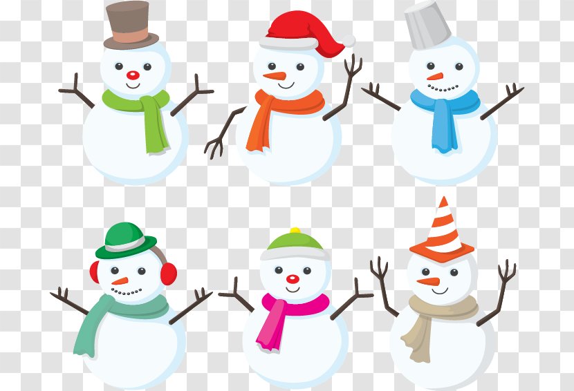 Snowman Winter Clip Art - Six Cute Transparent PNG