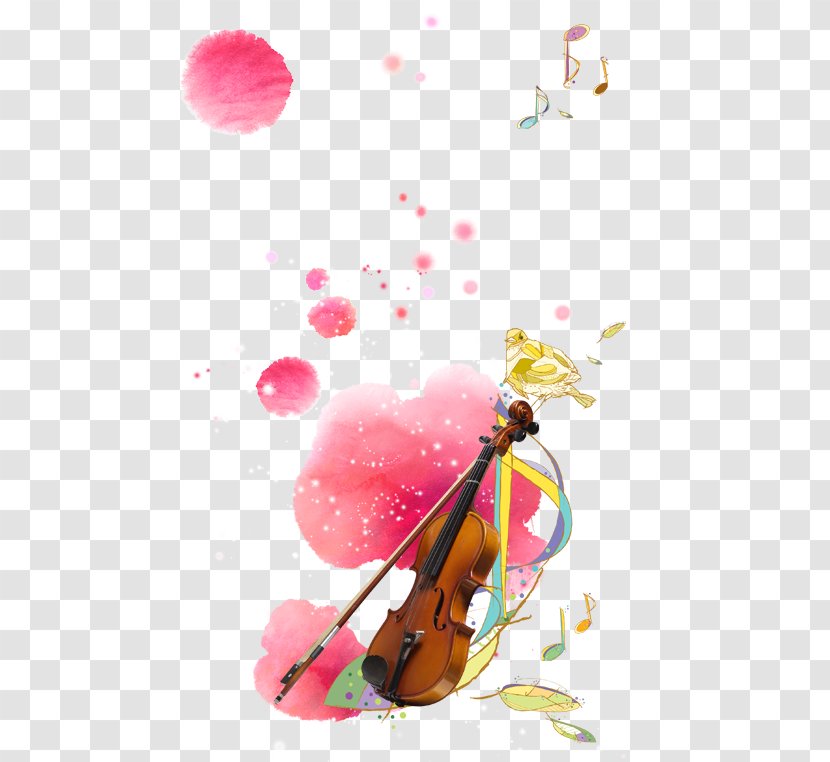 Violin Watercolor Painting Cartoon - Pink Ink Transparent PNG