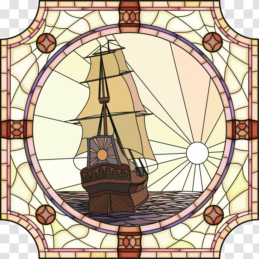Sailing Ship Stained Glass Clip Art - Stern - Turn Windows Elements Transparent PNG