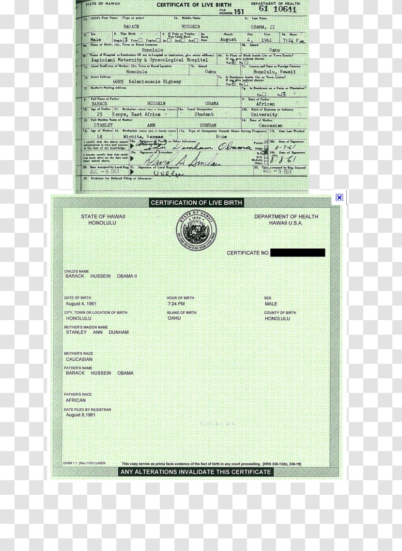 United States Barack Obama Citizenship Conspiracy Theories Birth Certificate Vital Record Transparent PNG