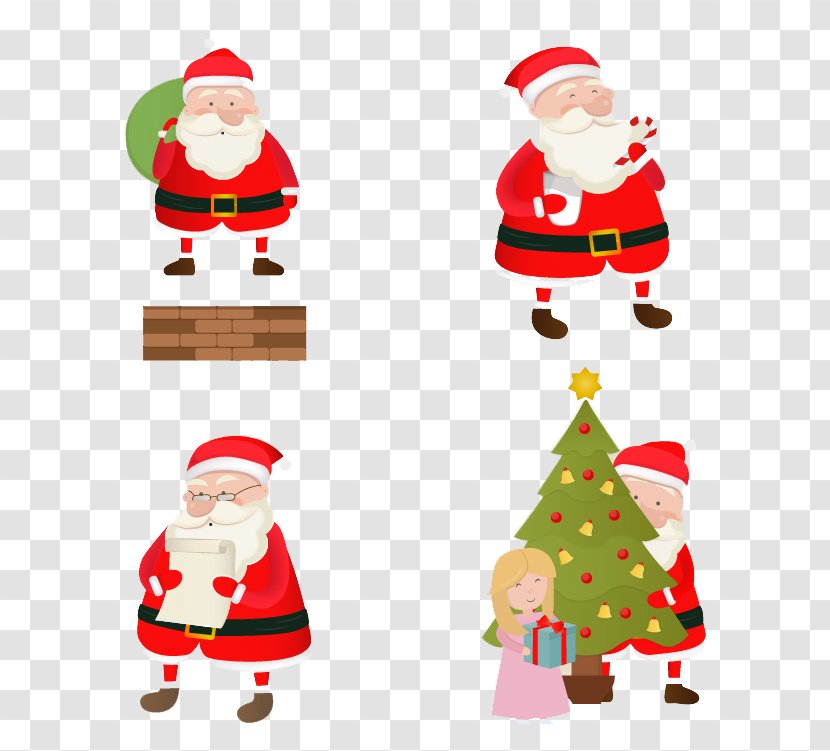 Santa Claus Cartoon Illustration - Christmas Decoration - (4) Vector Material Transparent PNG