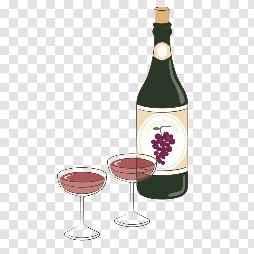 Red Wine Bottle Alcoholic Beverage - Simple Hand-painted Glasses With Transparent PNG