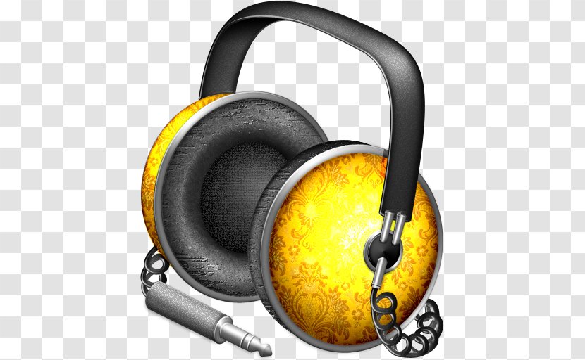 ICO ITunes Download Icon - Electronic Device - Yellow Gold Headphones Transparent PNG