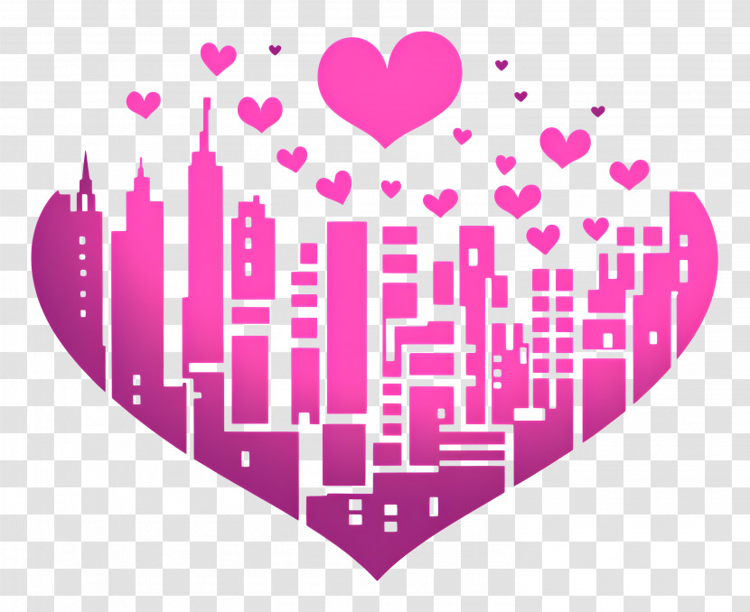 Love City - Pink City Skyline With Heart Transparent PNG