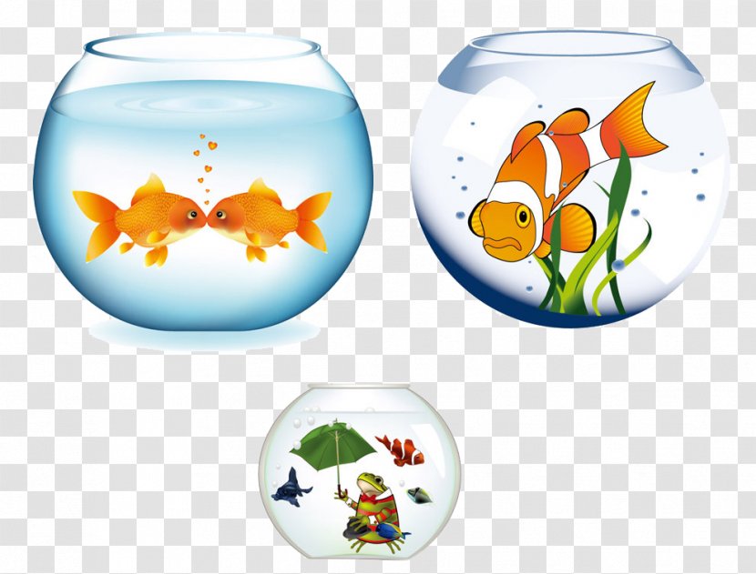 Goldfish Aquarium Tropical Fish Clip Art - Material - Three Cute Cartoon Hand-painted Tanks Transparent PNG