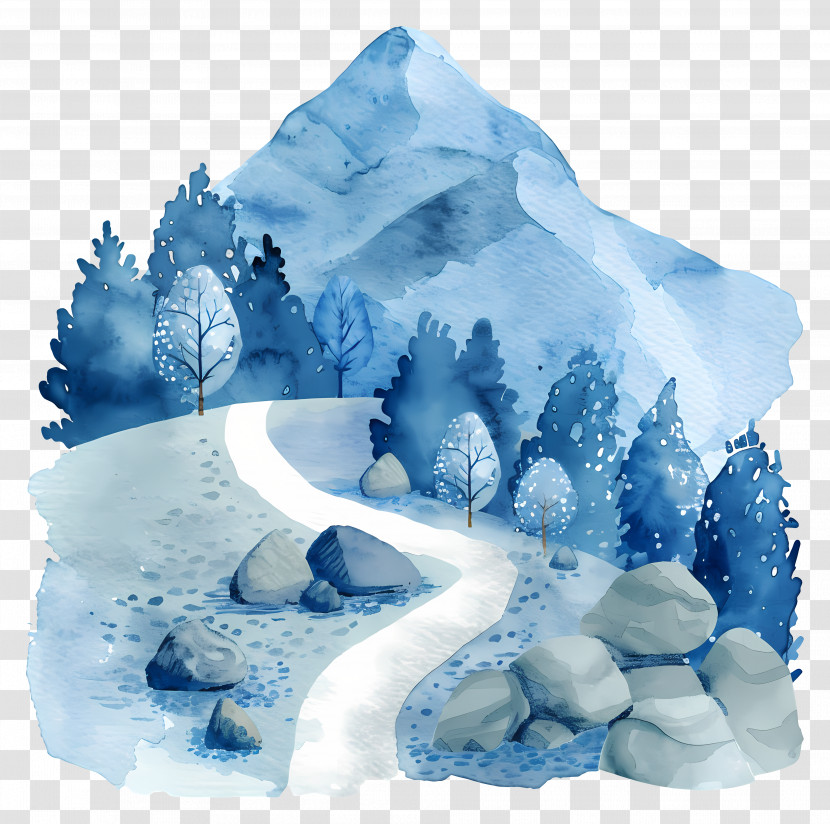 Watercolor Mountain - Winter Mountain Landscape In Watercolor Transparent PNG