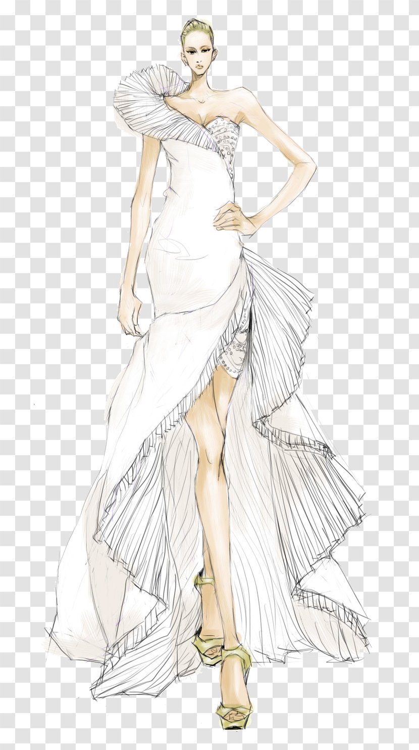Formal Wear Gown Model Designer Illustration - Heart - Hand-painted Wedding Dress Transparent PNG