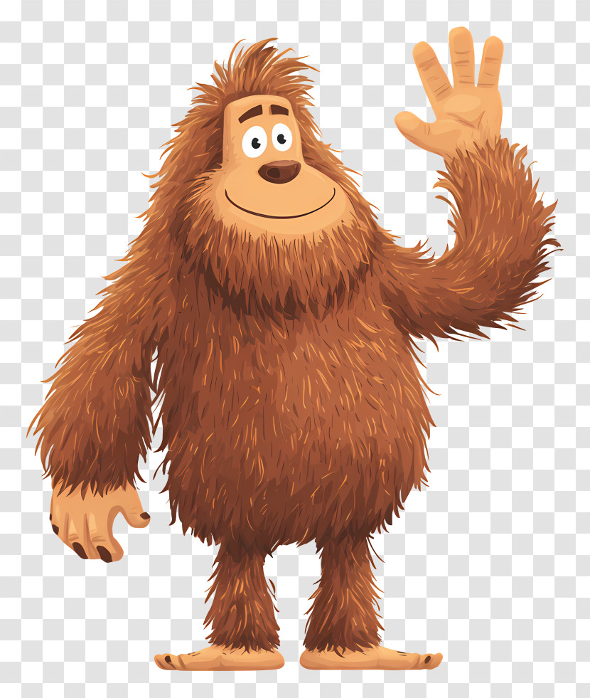 Furry Bigfoot - Friendly Cartoon Bigfoot Waving Transparent PNG