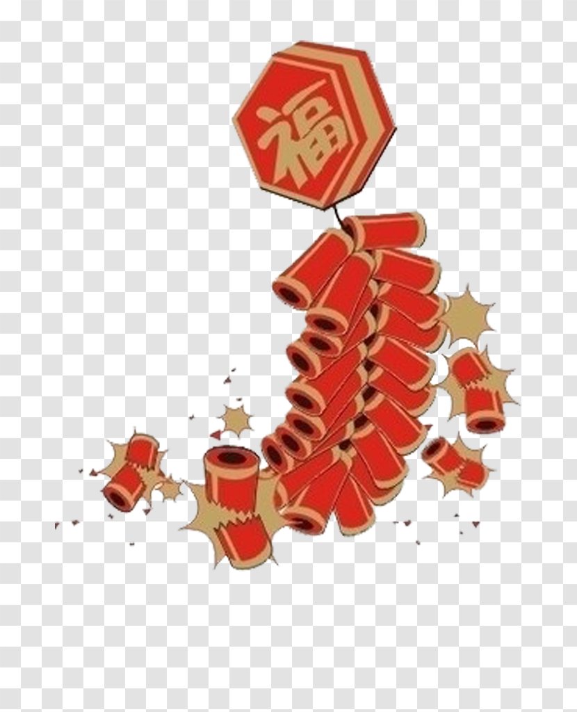 Firecracker Chinese New Year Fu Oudejaarsdag Van De Maankalender - Material Red Firecrackers Transparent PNG