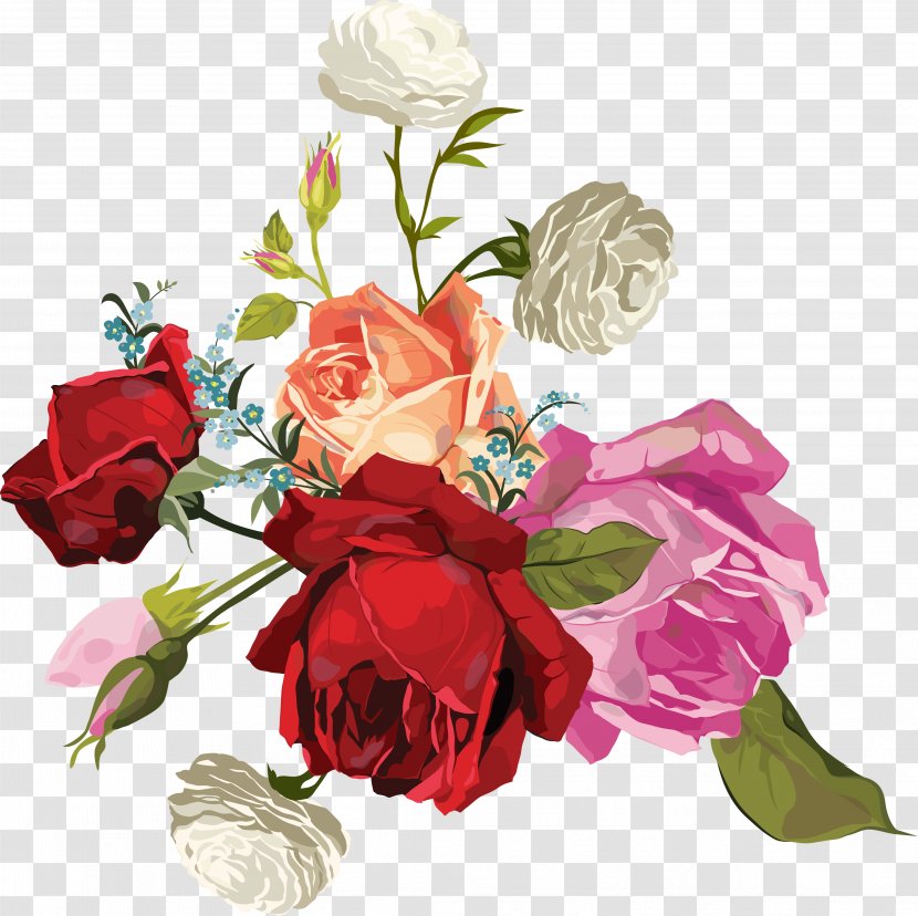 Garden Roses Centifolia Flower Bouquet Clip Art - Cut Flowers Transparent PNG