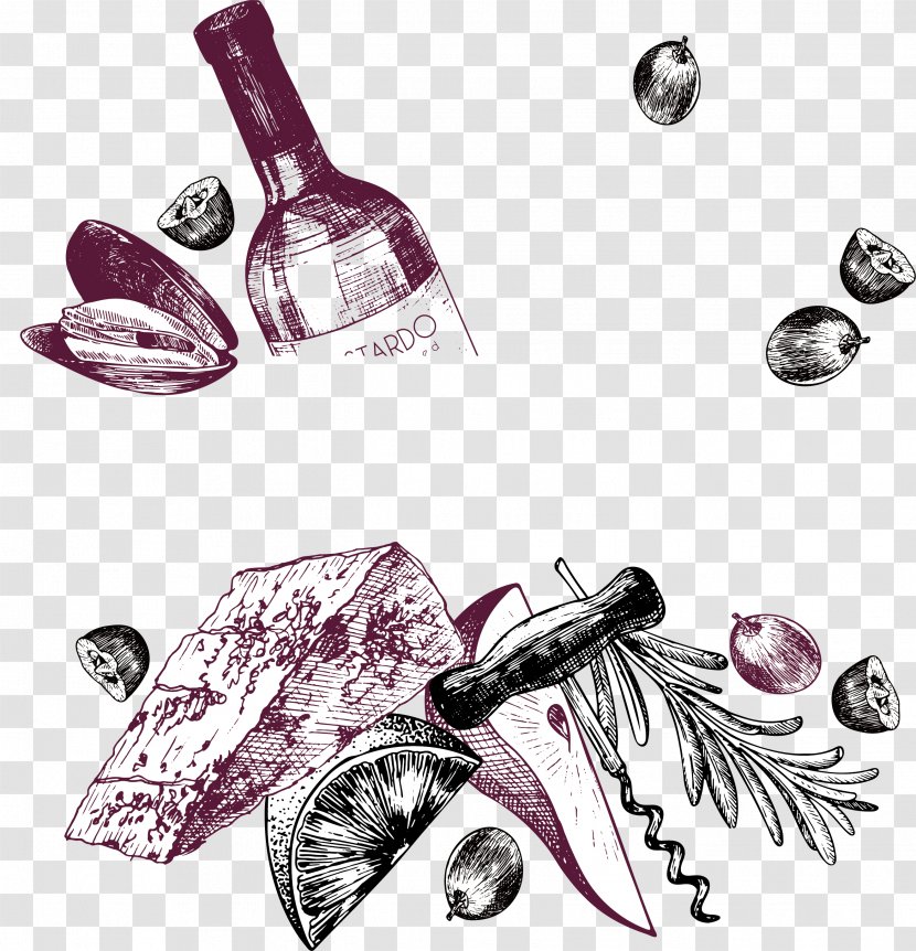 Wine Canapxe9 Hors Doeuvre Drawing - Snack - Vector Hand-painted Transparent PNG