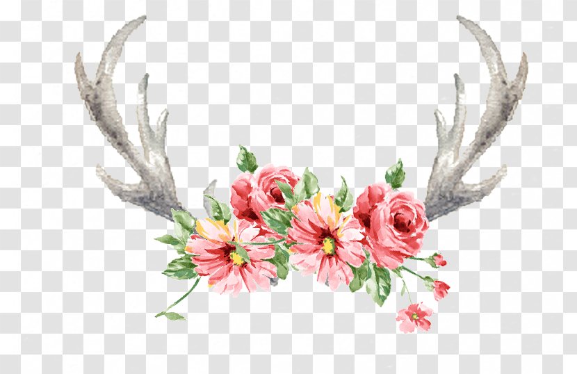 Wildflower Antler - Rose Family - Hand Painted Antlers Transparent PNG