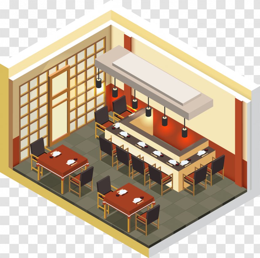 Japanese Cuisine Sushi Restaurant Isometric Projection Bar - Real Estate - 3D Vector Painted Decorated Transparent PNG