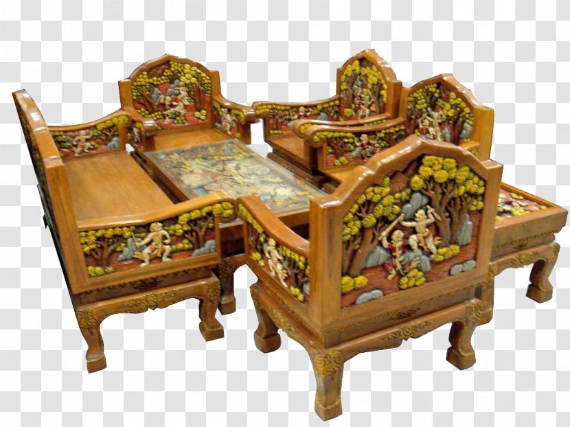 Table Furniture Chair Wood Teak - Cabinetry - Chinese Retro Palace Inlaid Armchair Seven Sets Transparent PNG