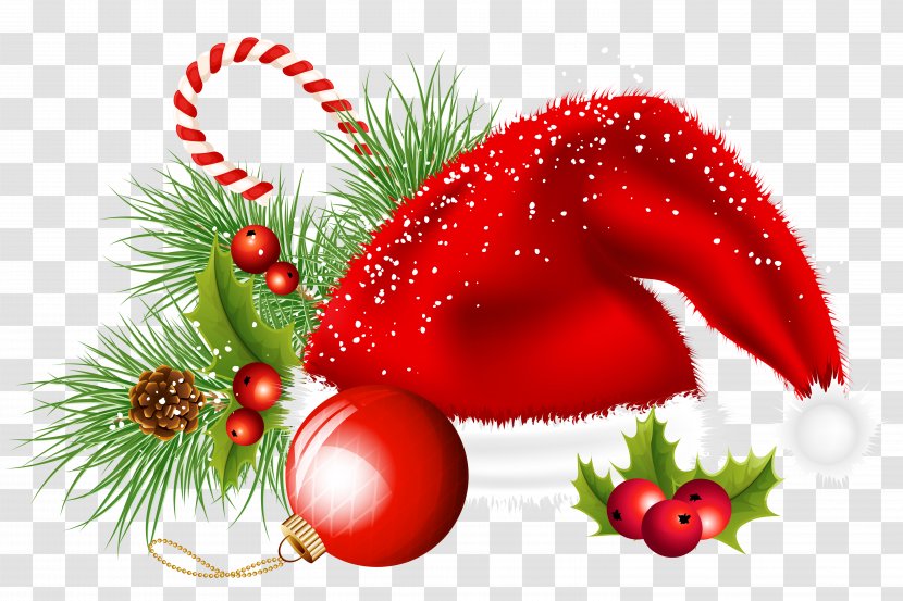 Christmas Decoration Ornament Clip Art - Strawberries - Transparent Santa Hat And Ornaments Clipart Transparent PNG