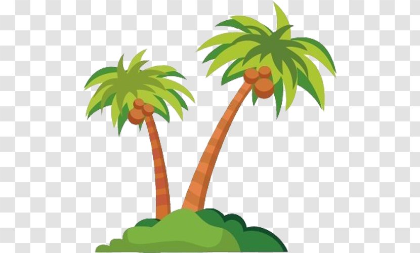 Coconut Tree Cartoon - Palm - A Long Island With Trees Transparent PNG