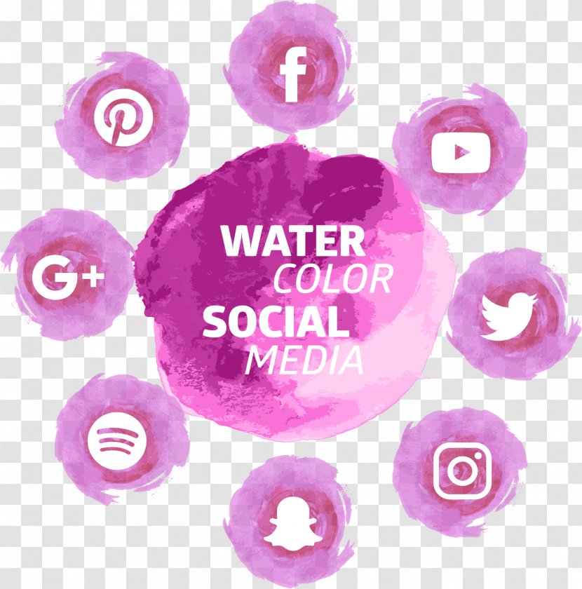 Social Media Network Download Icon - Pink Watercolor Tools Transparent PNG
