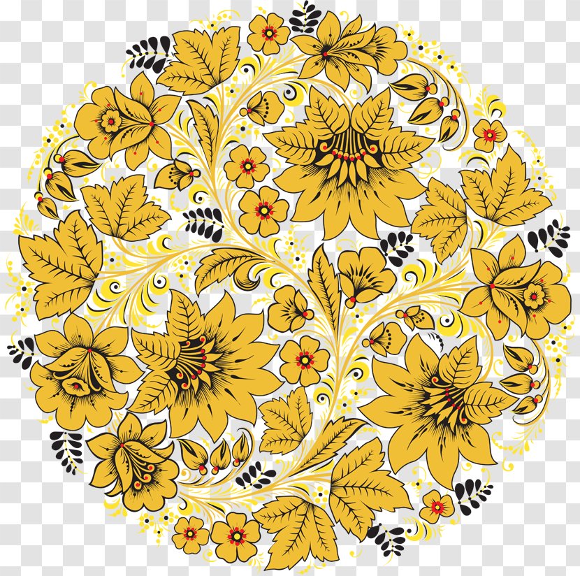 Floral Design Khokhloma Cloth Napkins Ornament Folk Art - Russian - Plate Transparent PNG