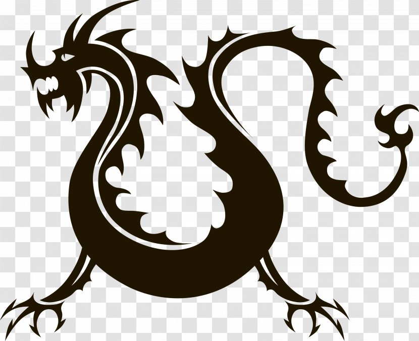 Chinese Dragon Clip Art - Black And White - Silhouette Vector Transparent PNG