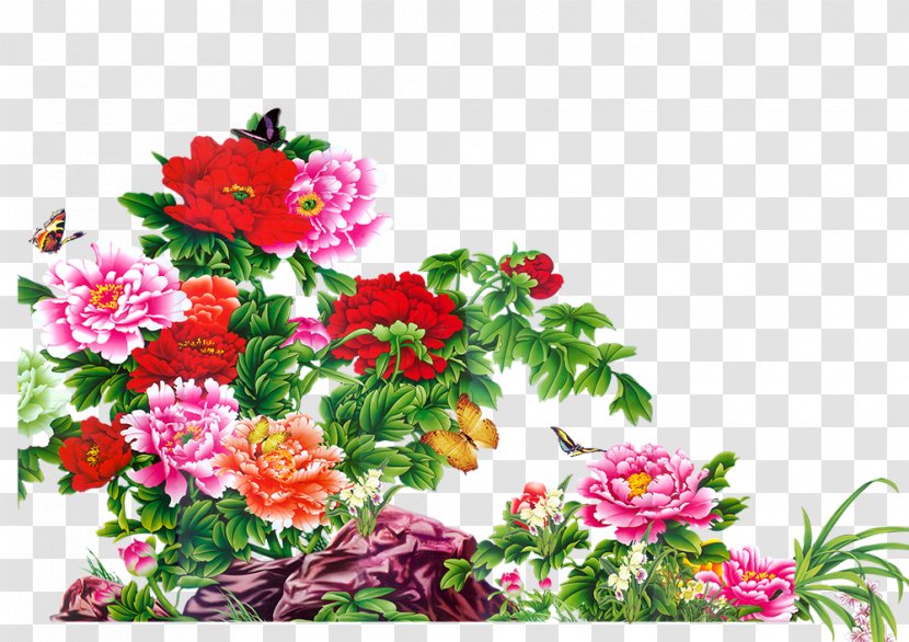 Moutan Peony Mural Visual Arts Painting Wall - Hand-painted Transparent PNG