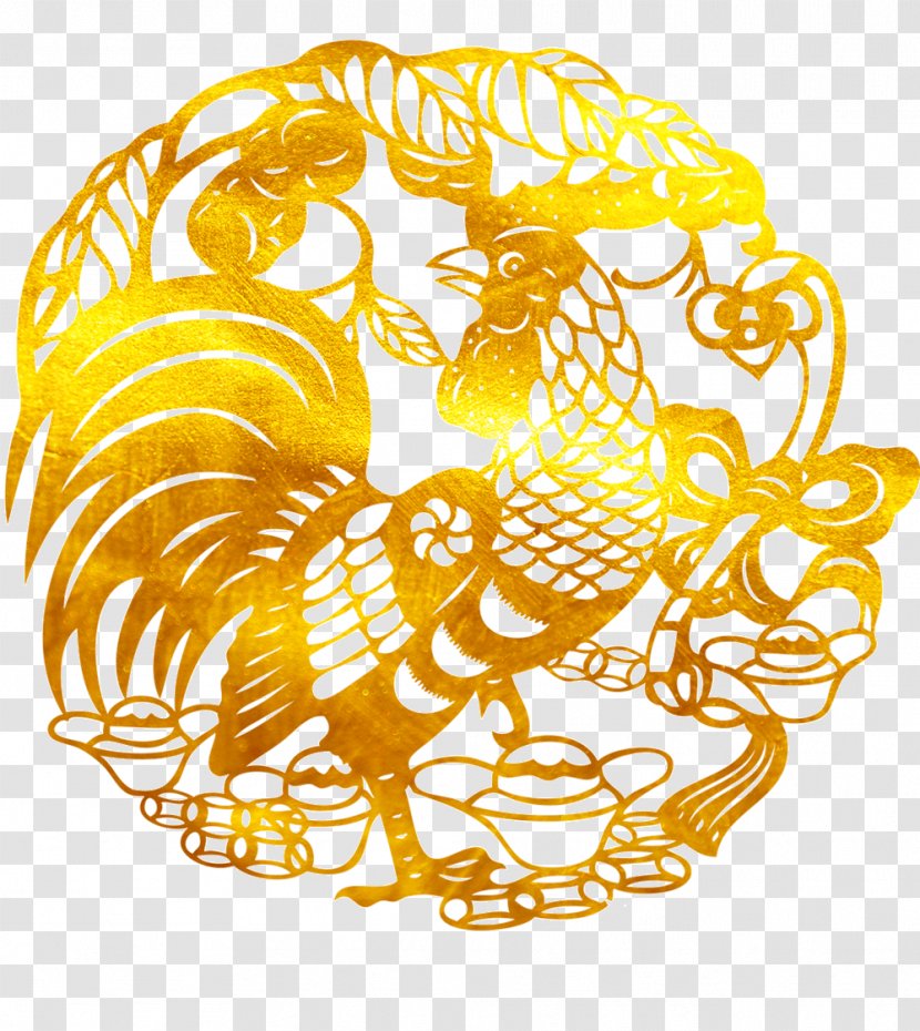 Chinese New Year Papercutting Illustration Image Chicken - Drawing Transparent PNG