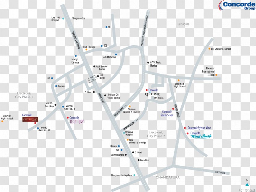 Concorde Epitome Map Electronics Electronic City Road Wipro Office - India Transparent PNG