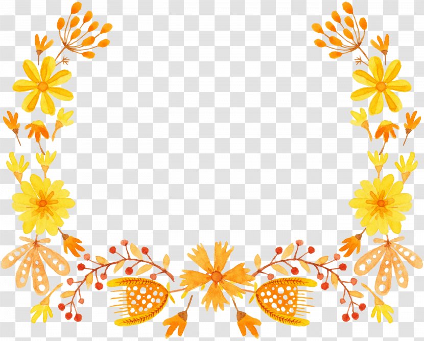 Yellow Flower Semicircle Clip Art - Designer - Semi-round Floral Border Transparent PNG