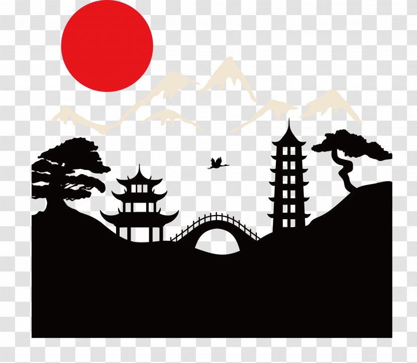 Japan Landscape Painting - Text - Japanese Style Illustration Transparent PNG