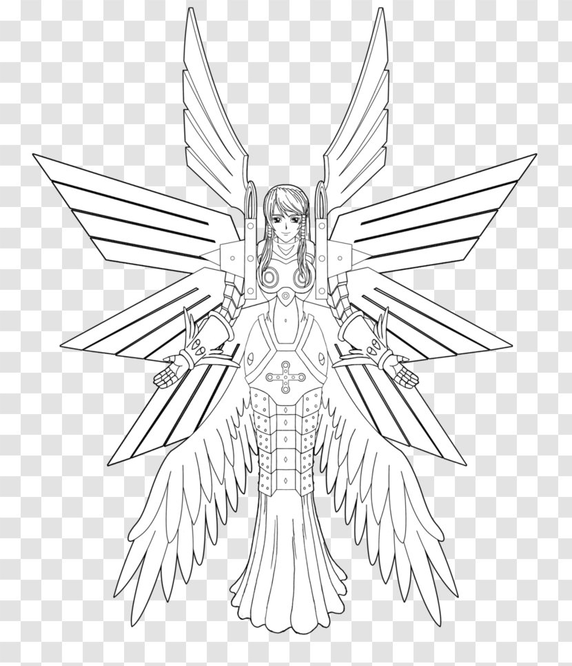 Line Art Drawing White Character /m/02csf - Symmetry - Ophanimon Transparent PNG