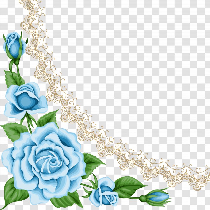 Flower Blue Rose Paper Clip Art - Teal Frame Transparent PNG