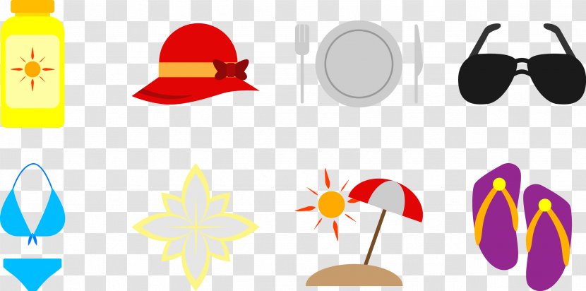 Beach Vacation Icon - Sun Hat - Vector Shoes Transparent PNG
