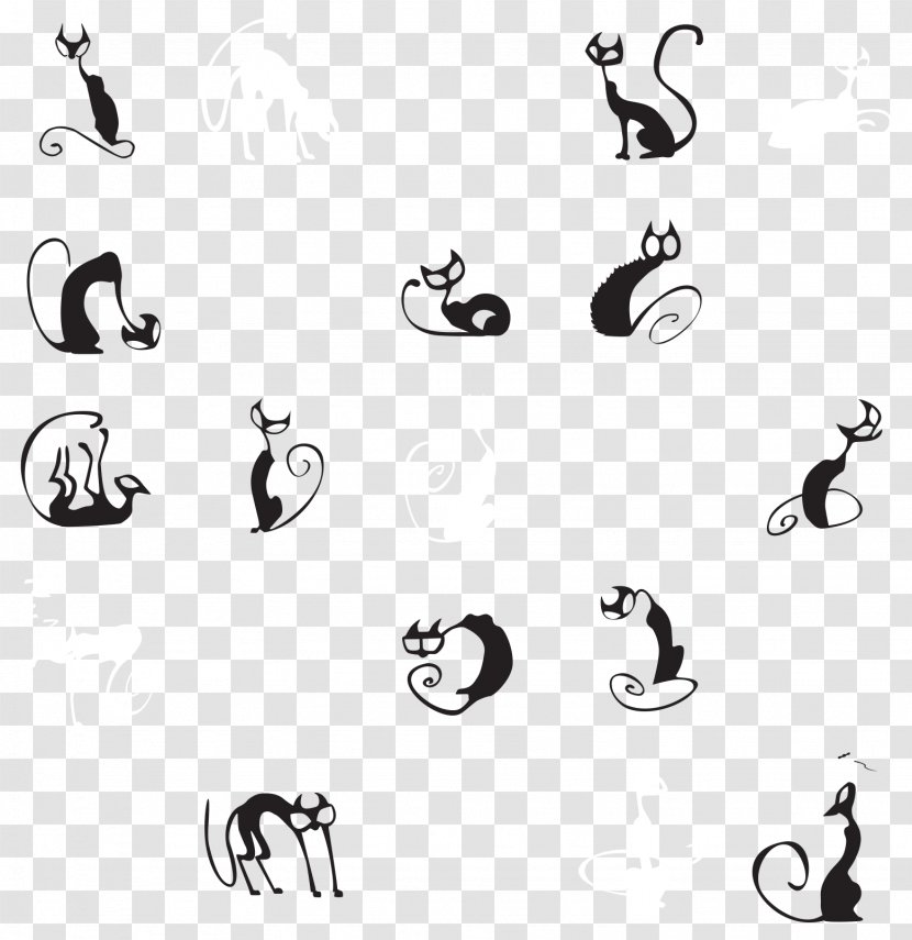 Cat Black And White Drawing Illustration - Cartoon - Abstract Collection Vector Transparent PNG