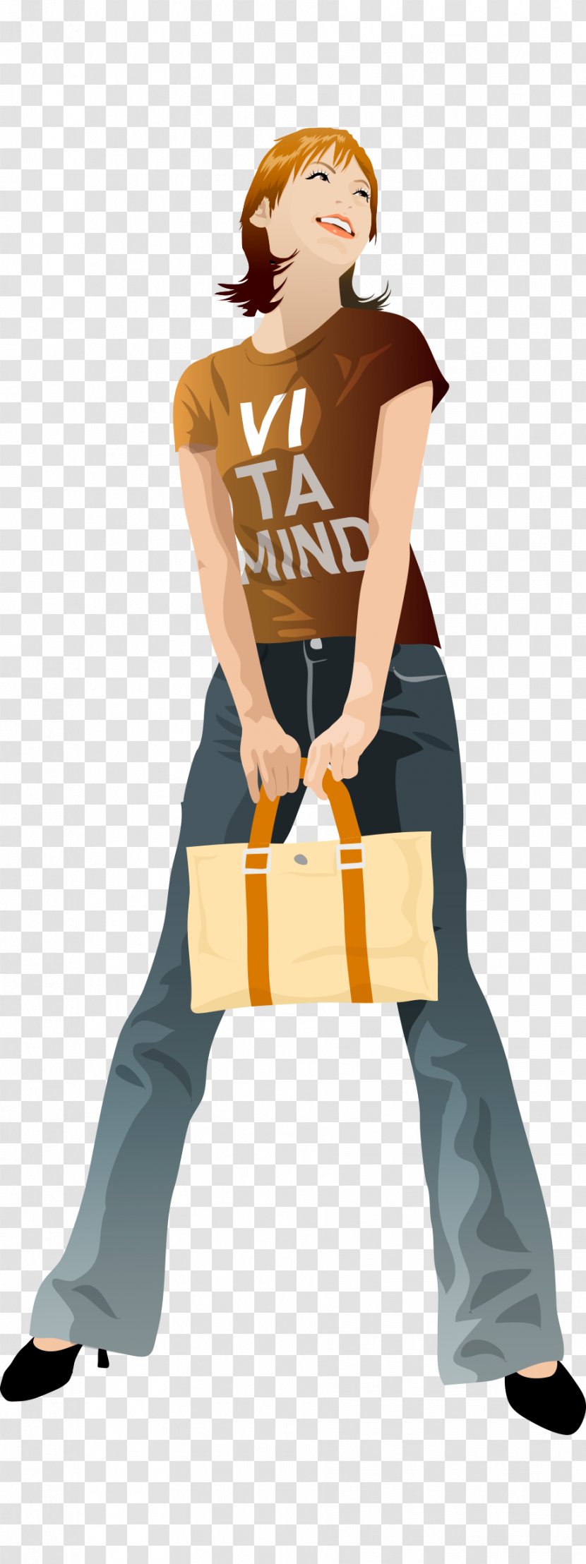 Drawing - Human Behavior - Hand-painted Cartoon Bag Beauty Casual Fashion Short Hair Transparent PNG