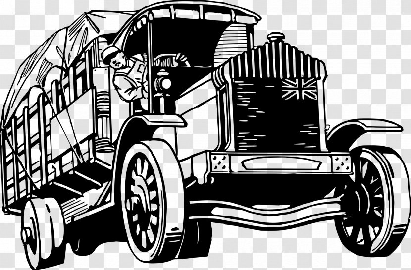 Vintage Car Van Dump Truck - Black And White - Lorry Transparent PNG